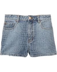 Self-Portrait - Rhinestone Croc Effect Denim Shorts - Lyst