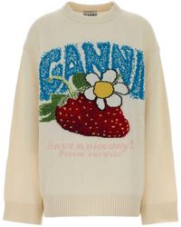 Ganni - Ivory Wool Blend Oversize Sweater - Lyst
