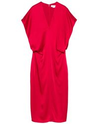 Stella McCartney - STELLA MC CARTNEY Satin V Vestido midi de cuello con cuello - Lyst