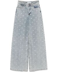 Self-Portrait - Wide-Leg Jeans With Embroidered Bow Patternwaist - Lyst