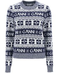 Ganni - Pull en laine Jacquard avec motif de logo - Lyst