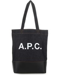 A.P.C. - Denim Leather Tote Shopping Bag - Lyst