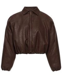 Magda Butrym - Cropped Dark Leather Bomber Jacket - Lyst