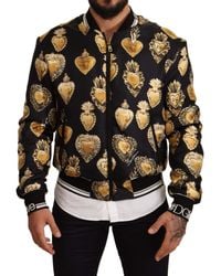 Dolce & Gabbana - Black Silk Sacred Heart Bomber Coat Jacket - Lyst