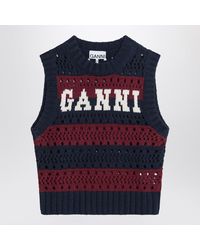 Ganni - Striped Openwork Vest With Logo Inlay - Lyst