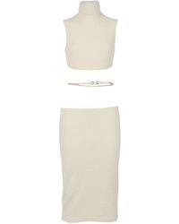 Elisabetta Franchi - Ribbed Knit Midi Dress With High Neckline - Lyst