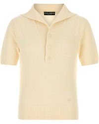 Dolce & Gabbana - Cream Cotton Blend Polo Shirt - Lyst