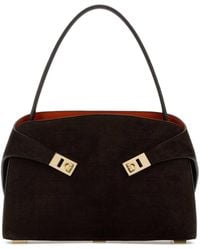Ferragamo - Dark Brown Suede Medium Hug Soft Shoulder Bag - Lyst