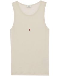 Saint Laurent - Logo Cotton Blend Top - Lyst