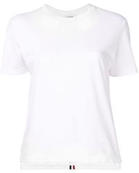 Thom Browne - Relaxed Fit T-shirt Met Korte Mouwen En Rwb-streep Middenachter In Klassiek Piqué - Lyst