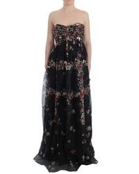 Dolce & Gabbana Masterpiece Black Floral Print Silk Runway Dress
