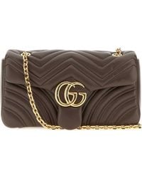 Gucci - Mud Nappa Leather Medium Gg Marmont Shoulder Bag - Lyst
