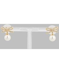 Self-Portrait - Crystal Bow Pearl Drop Earrings - Lyst