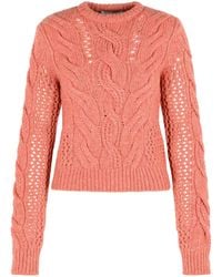 Sportmax - 'radio' Trui Met Ronde Hals En Roze Wolmix Vlechten - Lyst