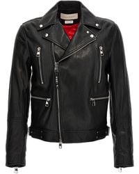 McQueen - Textured Leather Jacket With Zip Closure - Lyst