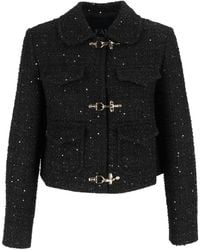 Fay - Cropped Textured Tweed Jacket - Lyst