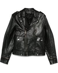 Golden Goose - Cropped Leather Biker Jacket With Zip - Lyst