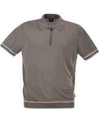 BOSS - Linen And Viscose Polo Shirt With Zip And Contrast Trims - Lyst