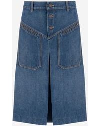 Chloé - Knie Lengte Rok In Katoenen Denim - Lyst