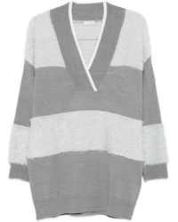 Liu Jo - Gestreepte Trui Met V-Hals - Lyst