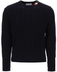 Thom Browne - Cable Wollpullover mit RWB -Detail - Lyst