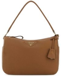 Prada - Camel Leather Medium Shoulder Bag - Lyst