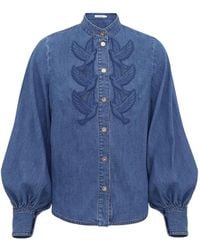 Zimmermann - Denim Blouse Met Knoop - Lyst