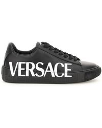 Versace Baskets Greca en cuir - Noir