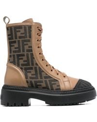 Fendi - Domino Ff Jacquard & Leather Biker Boot - Lyst