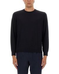 Theory - Round Neck Wool Sweater With Ribbed Hem - Lyst