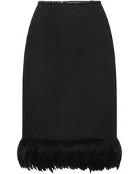 Saint Laurent - Feathers Trim Silk Rok - Lyst