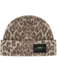 Ganni - Ribbed Beanie With Animal Print - Lyst