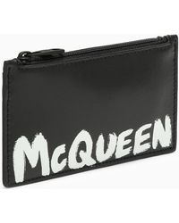 Alexander McQueen - Alexander Mc Queen Black Leather Zipped Card Holder With Logo - Lyst