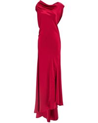 Alberta Ferretti - Silk-Effect Satin Evening Dress With Curled Neckli - Lyst