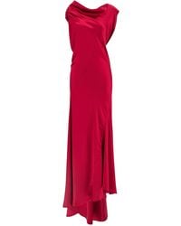 Alberta Ferretti - Silk-Effect Satin Evening Dress With Curled Neckline - Lyst