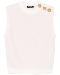 Balmain - Mouwloze Top Met Knoop - Lyst