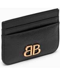 Balenciaga - Monaco Black Leather Card Holder With Logo - Lyst