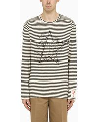 Golden Goose Ivory And Blue Striped T Shirt - Multicolor