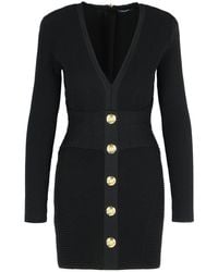 Balmain - Korte Jurk In Zwarte Viscose Blend - Lyst