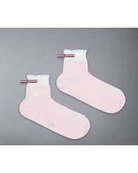 Thom Browne - Hector Intarsia Pointelle Stitch Ronde Sokken Van Katoen Met Geschulpte Rand - Lyst