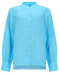 120% Lino - Sheer Linen Button-Front Blouse - Lyst