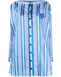 Etro - Off-the-shoulder Embroidered Striped Cotton And Silk-blend Mini Shirt Dress - Lyst