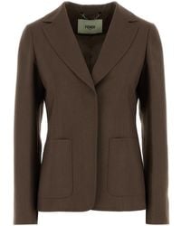 Fendi - Mud Wool Blend Blazer - Lyst