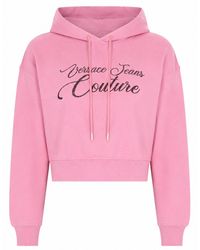 Versace Jeans Couture - Cropped Cursive Logo Hooded Cotton Sweatshirt - Lyst