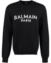 Balmain - Pullover aus Jacquard-Strick aus einer Wollmischung mit Logomotiv - Lyst