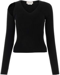 McQueen - Fitted Ribbed Wool Sweater With Cut-Out Detail - Lyst