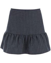Ganni - Pinstriped Mini Skirt With Flounce Hem - Lyst
