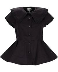 Ganni - Solid Shirt Collar Top - Lyst