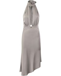 Elisabetta Franchi - Satin Midi Kleid mit asymmetrischem Rock - Lyst