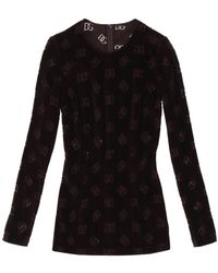 Dolce & Gabbana - Top A Manica Lunga In Ciniglia Monogram - Lyst